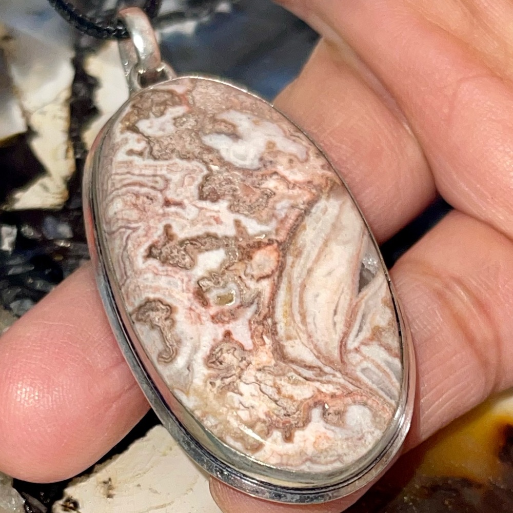 Mexican Crazy Lace Agate Pendant 2 1/2”